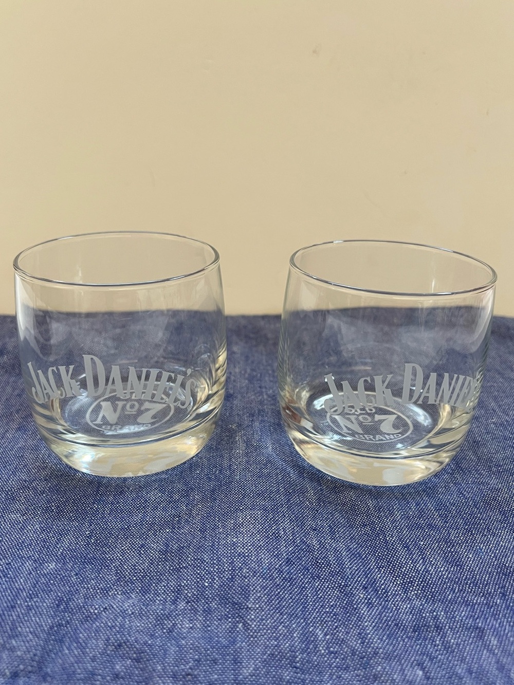 Jack Daniels Glasses Low Ball Old No. 7 Set of 2 Etched Clear Round Bottom